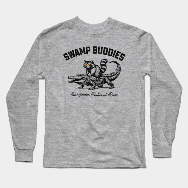 Swamp Buddies Raccoon Aligator Everglades National Park Long Sleeve T-Shirt by susanne.haewss@googlemail.com